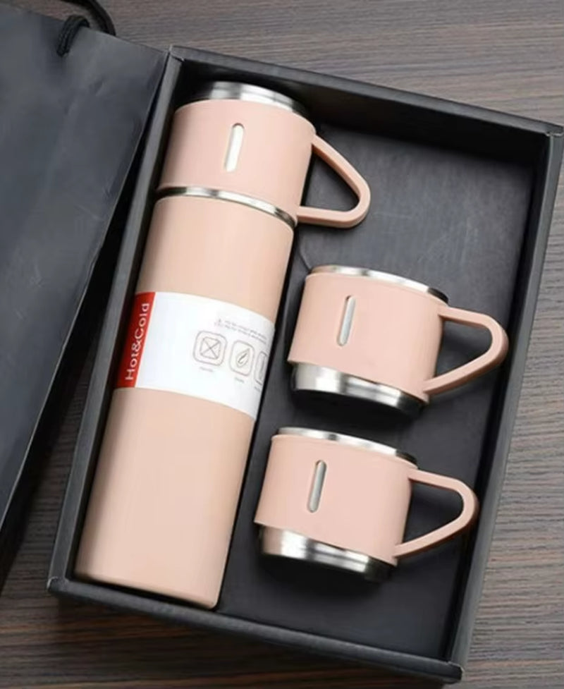 Garrafa Térmica 500Ml Com Xícara Café Chá a Vácuo Inox Com 3 Xícaras Vacuum Flask Set 500Ml Várias Cores Embalagem Presente
